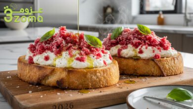 توست الطماطم المثلجة بالبوراتا