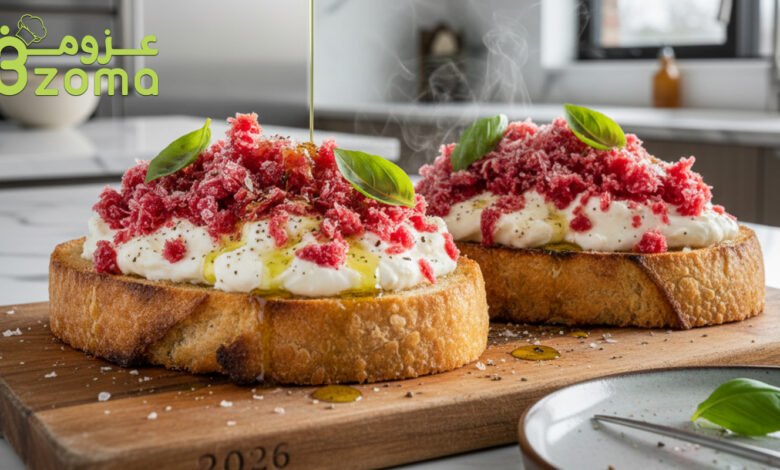 توست الطماطم المثلجة بالبوراتا