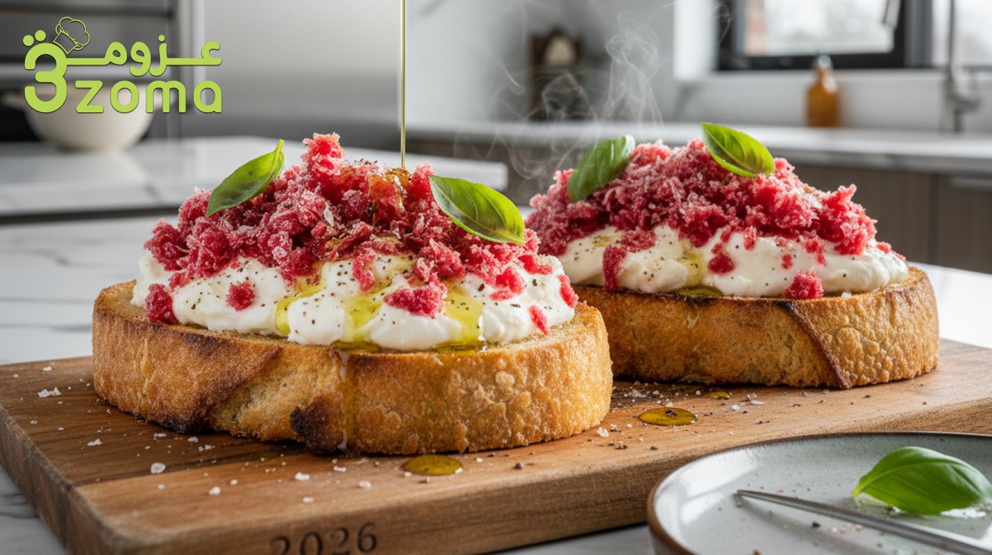 توست الطماطم المثلجة بالبوراتا