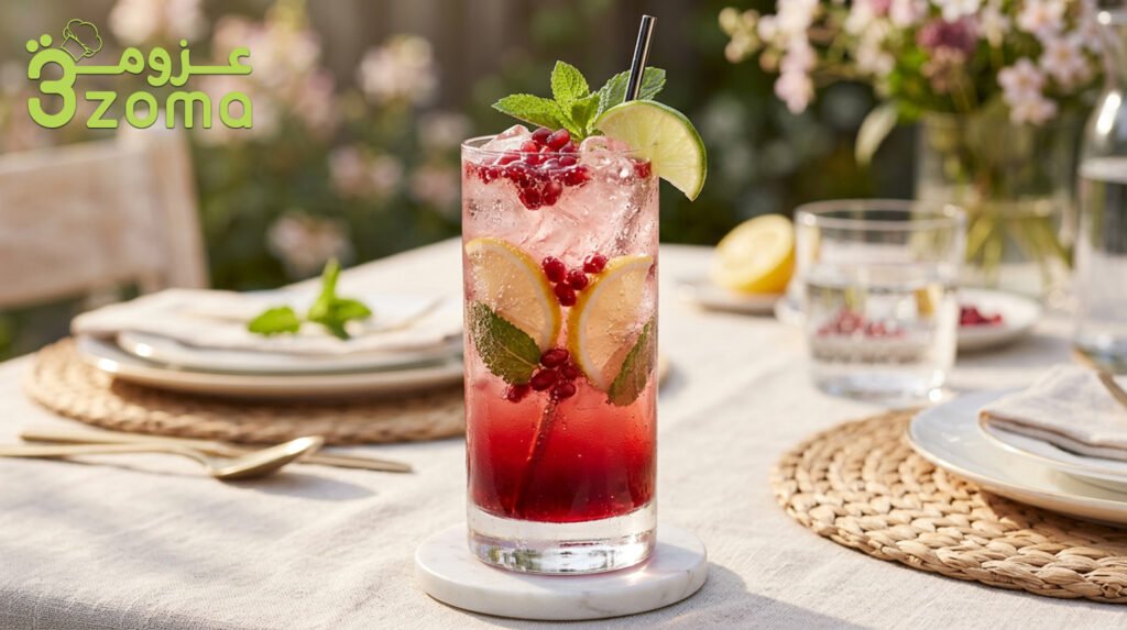 طريقة عمل موهيتو الرمان والورد المنعش