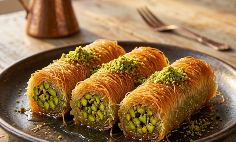 الكنافة المبرومة بالفستق الحلبي