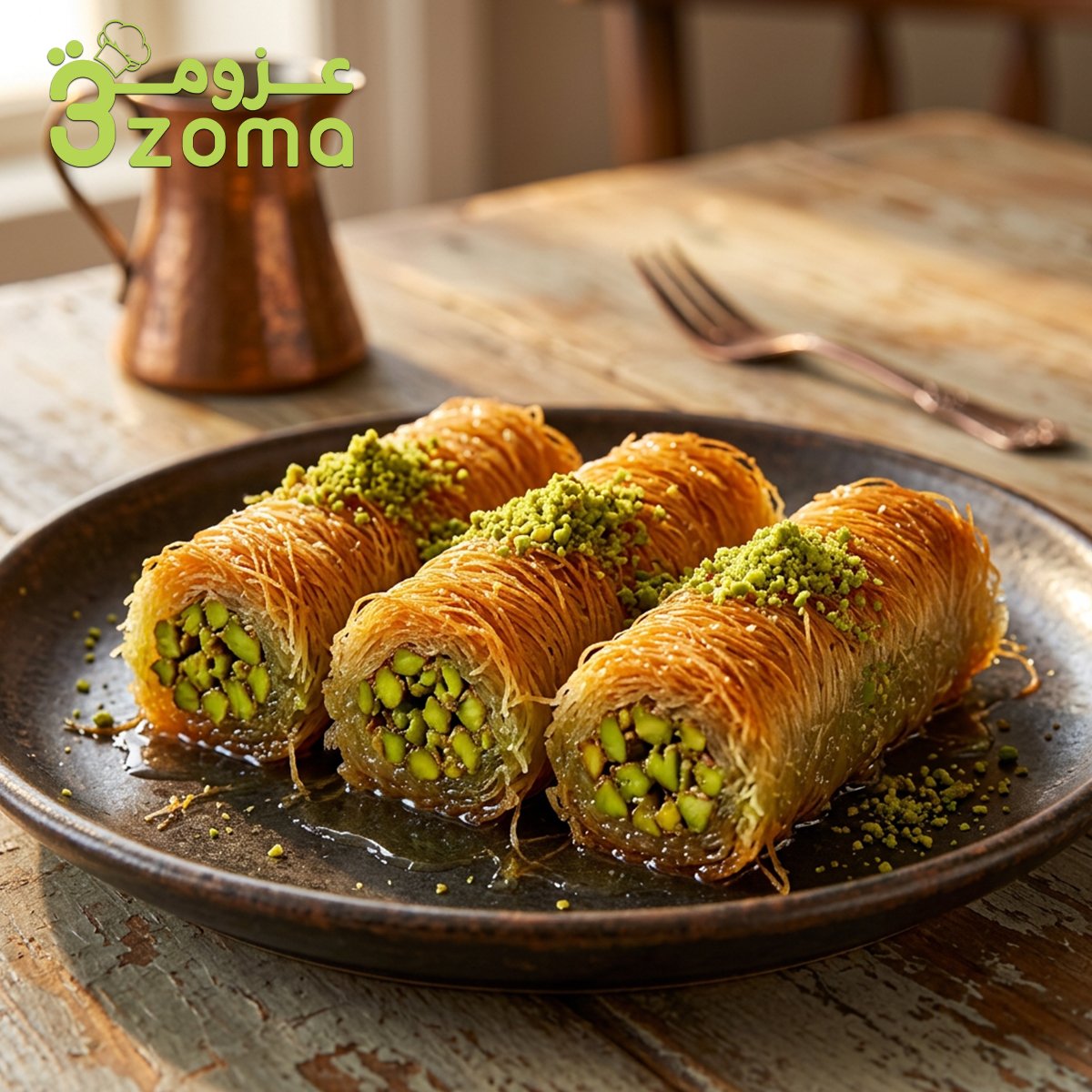 الكنافة المبرومة بالفستق الحلبي