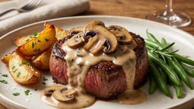ستيك اللحم بصوص المشروم والكريمة