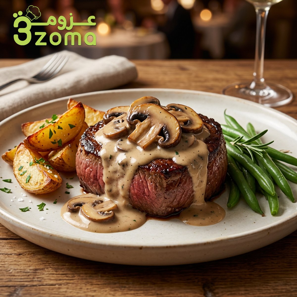 ستيك اللحم بصوص المشروم والكريمة