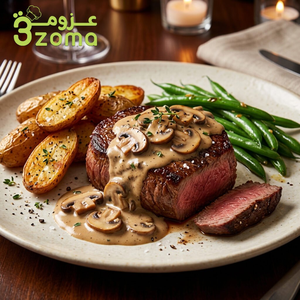 ستيك اللحم بصوص المشروم والكريمة