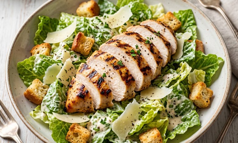 طريقة عمل سلطة السيزر بالدجاج المشوي