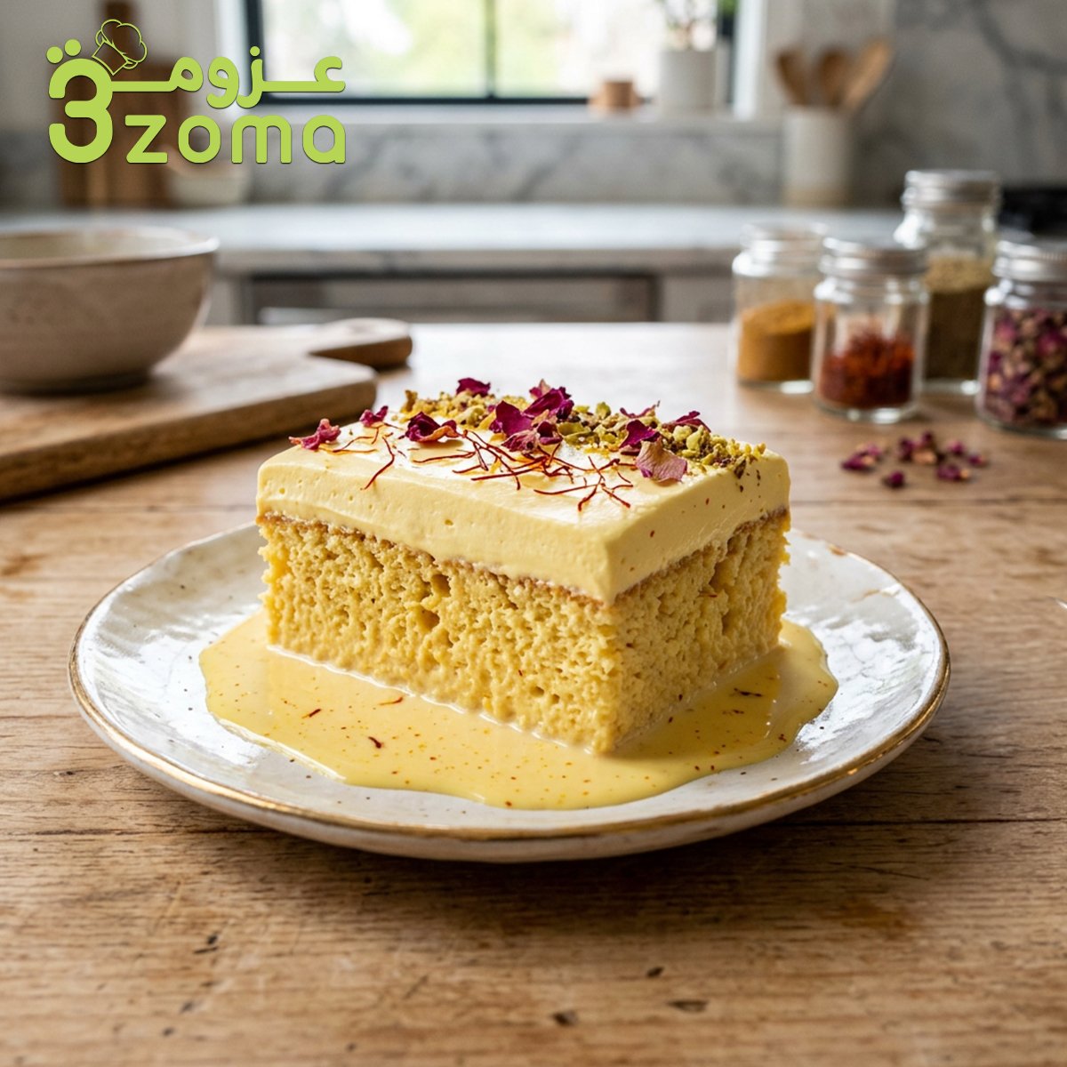 طريقة عمل كيكة الزعفران واللبن الأصلية