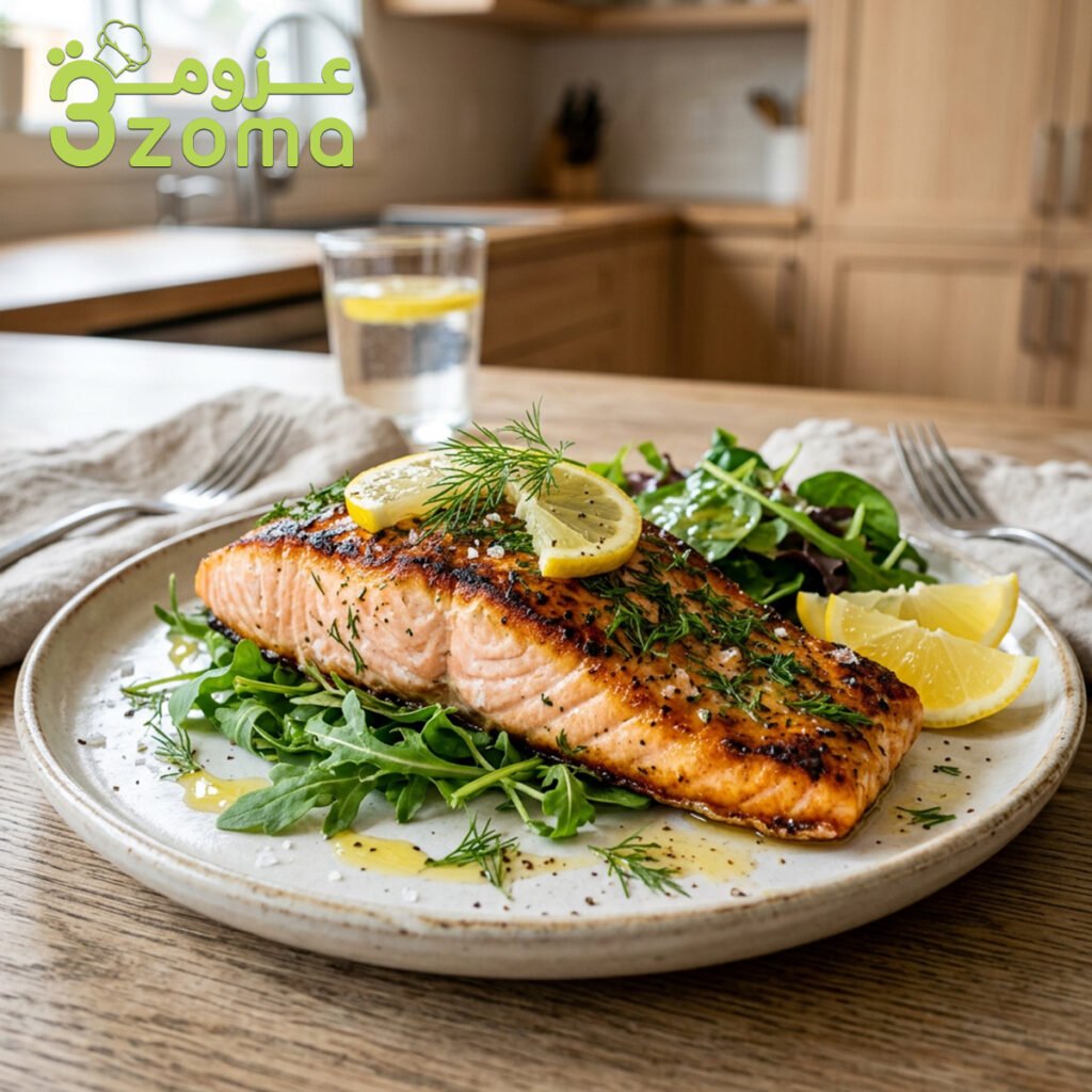 طريقة عمل السلمون المشوي بالليمون