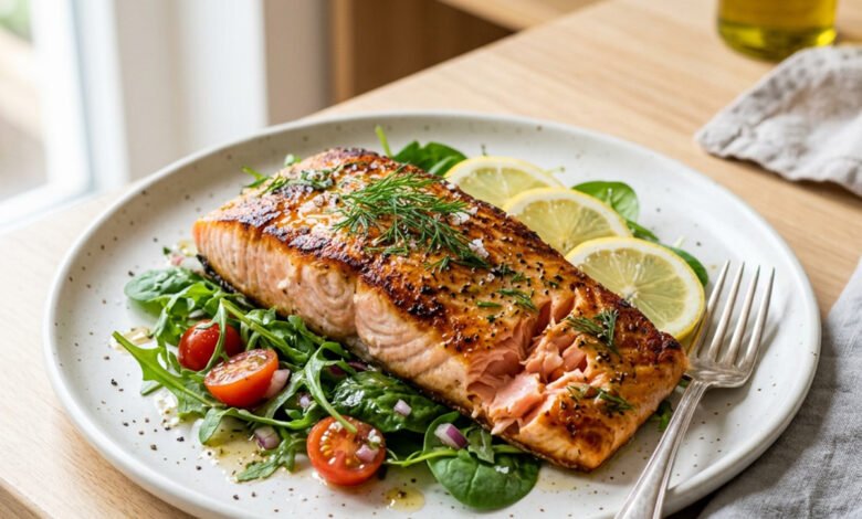 طريقة عمل السلمون المشوي بالليمون