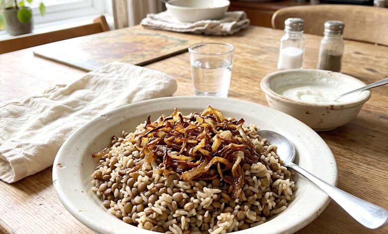 طريقة عمل المجدرة بالأرز والعدس